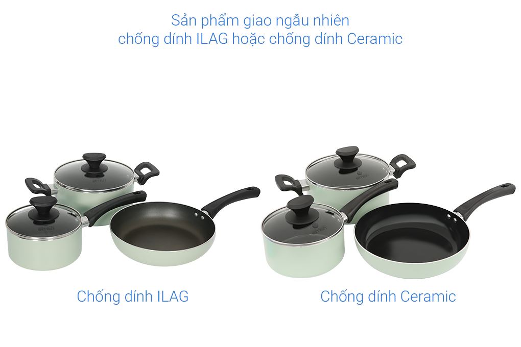 Bộ nồi chảo quánh nhôm chống dính nắp kính Elmich EL-5212MN Màu Xanh lá