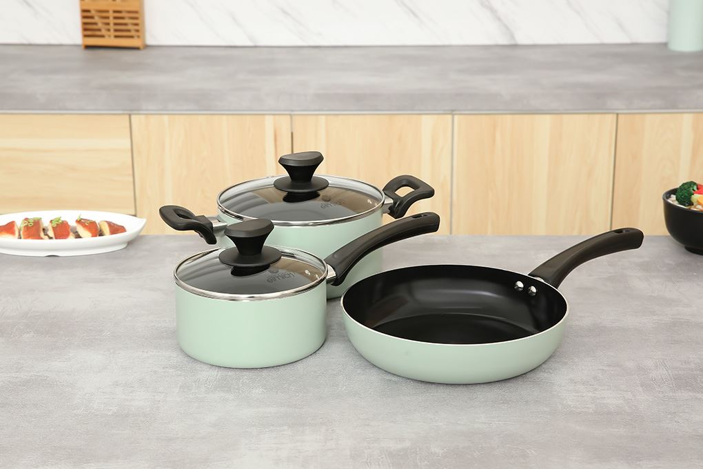 Bộ nồi chảo quánh nhôm chống dính nắp kính Elmich EL-5212MN Màu Xanh lá