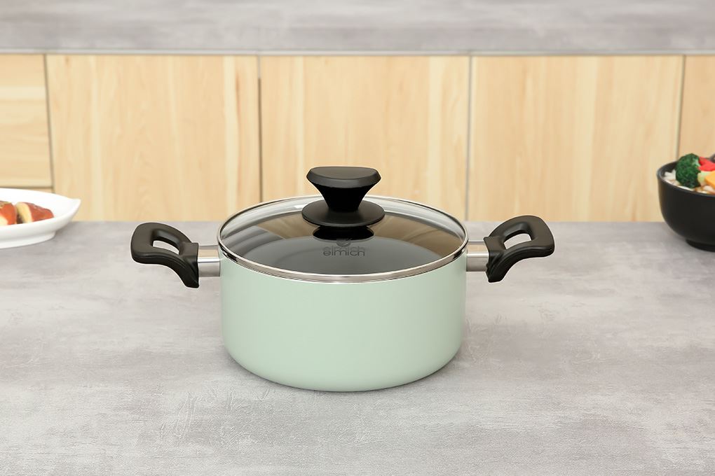 Bộ nồi chảo quánh nhôm chống dính nắp kính Elmich EL-5212MN Màu Xanh lá