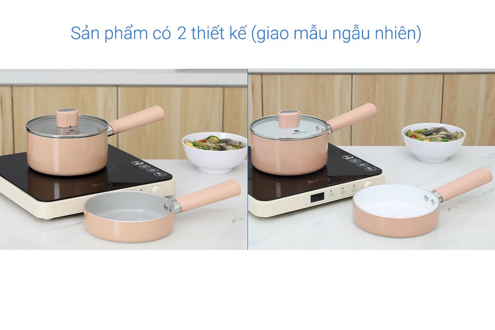 Bộ chảo quánh nhôm chống dính nắp kính Elmich Baby EL-1169AP Màu Hồng nhạt