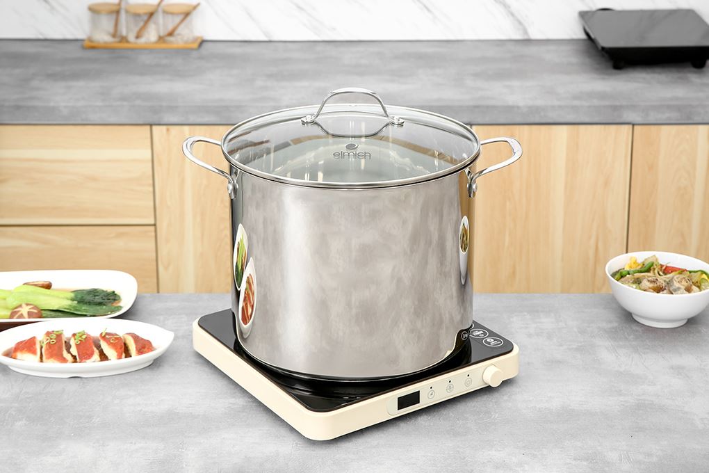 Nồi luộc gà inox 5 đáy nắp kính 30 cm Elmich EL-2525IN30 Màu Inox