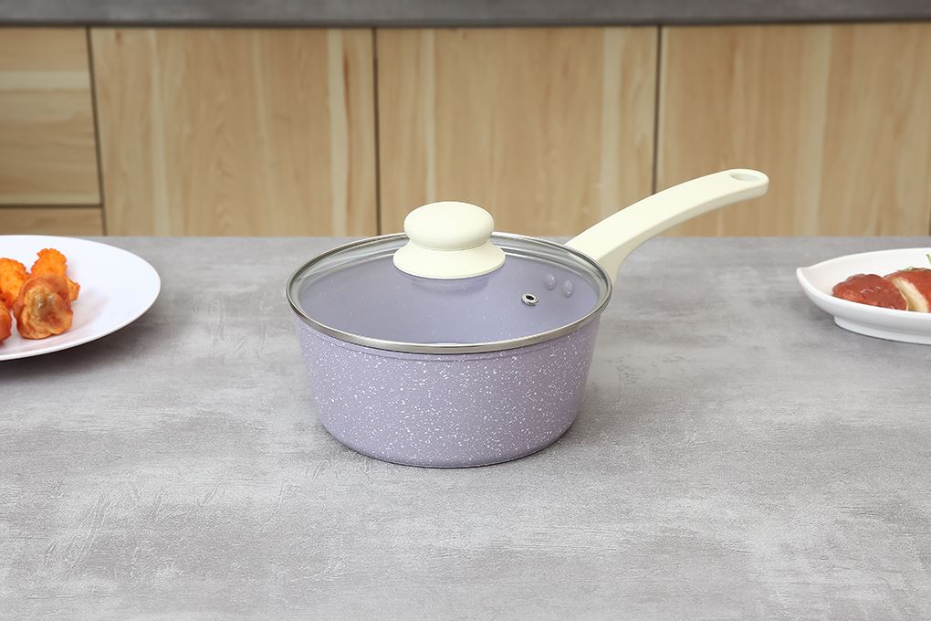 Bộ chảo quánh nhôm chống dính nắp kính Green Cook GCS247-T2 Màu Tím nhạt