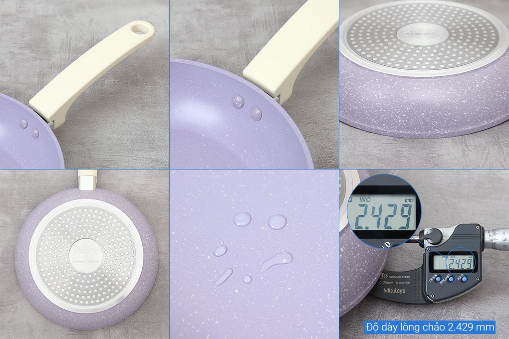 Bộ chảo quánh nhôm chống dính nắp kính Green Cook GCS247-T2 Màu Tím nhạt