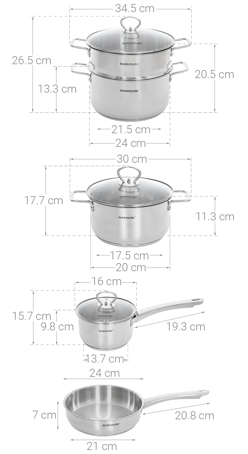 Bộ nồi chảo quánh inox nắp kính Sunhouse SHG991