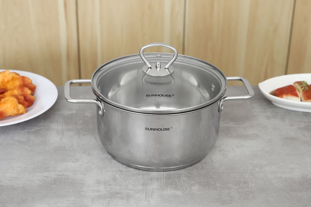Bộ nồi chảo quánh inox nắp kính Sunhouse SHG991 Màu Inox