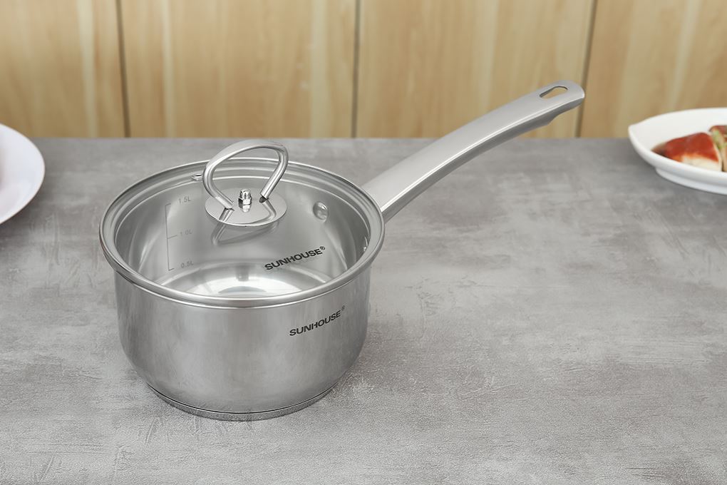 Bộ nồi chảo quánh inox nắp kính Sunhouse SHG991 Màu Inox