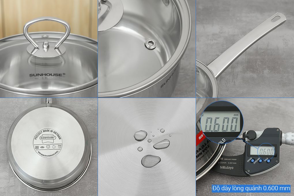 Bộ nồi chảo quánh inox nắp kính Sunhouse SHG991 Màu Inox