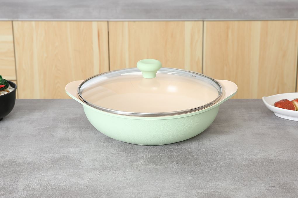 Nồi lẩu nhôm chống dính nắp kính 28 cm Green Cook GCS2410-28IH Màu Xanh