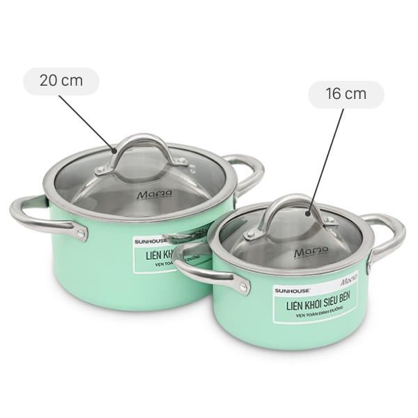 Bộ 2 nồi inox 3 đáy Sunhouse Mama SHG702