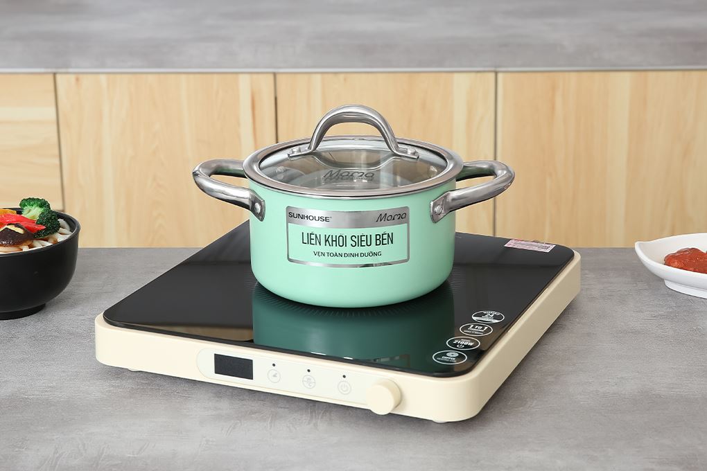 Bộ 2 nồi inox 3 đáy nắp kính Sunhouse Mama SHG702 Màu Xanh lá