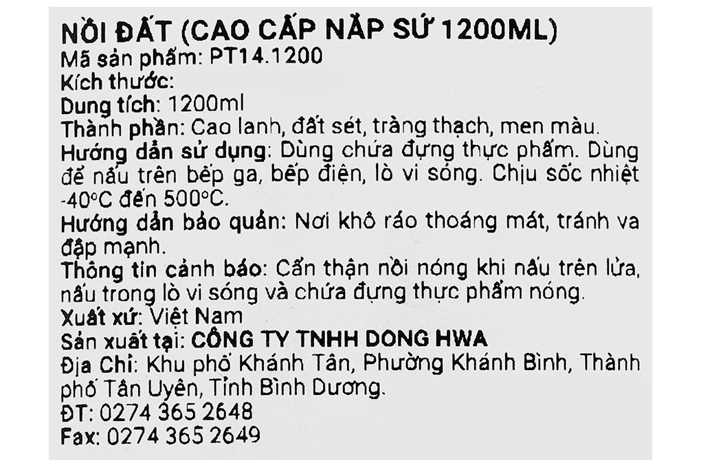 Nồi đất nắp sứ 15 cm Dong hwa PT14.1200 Màu Xanh đen