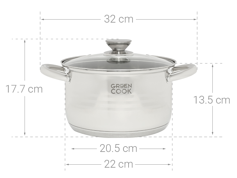 Nồi inox 5 đáy nắp kính 22 cm Green Cook GCS243-22IH