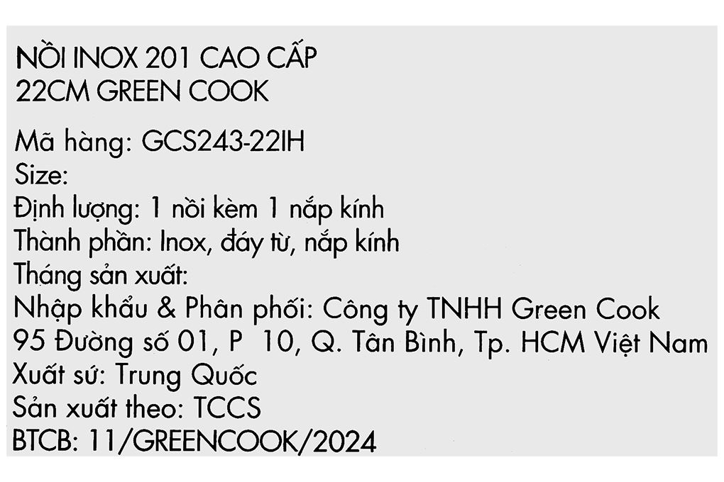 Nồi inox 5 đáy nắp kính 22 cm Green Cook GCS243-22IH Màu Inox