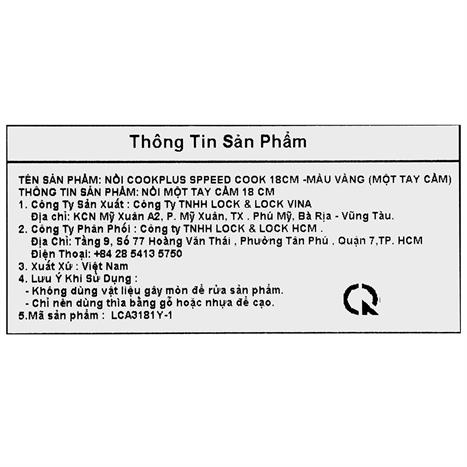 Nồi nhôm chống dính nắp nhôm 18 cm Lock&Lock LCA3181Y-1 Màu vàng