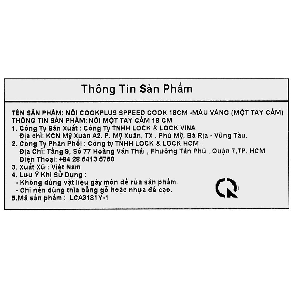 Nồi nhôm chống dính nắp nhôm 18 cm Lock&Lock LCA3181Y-1 Màu vàng