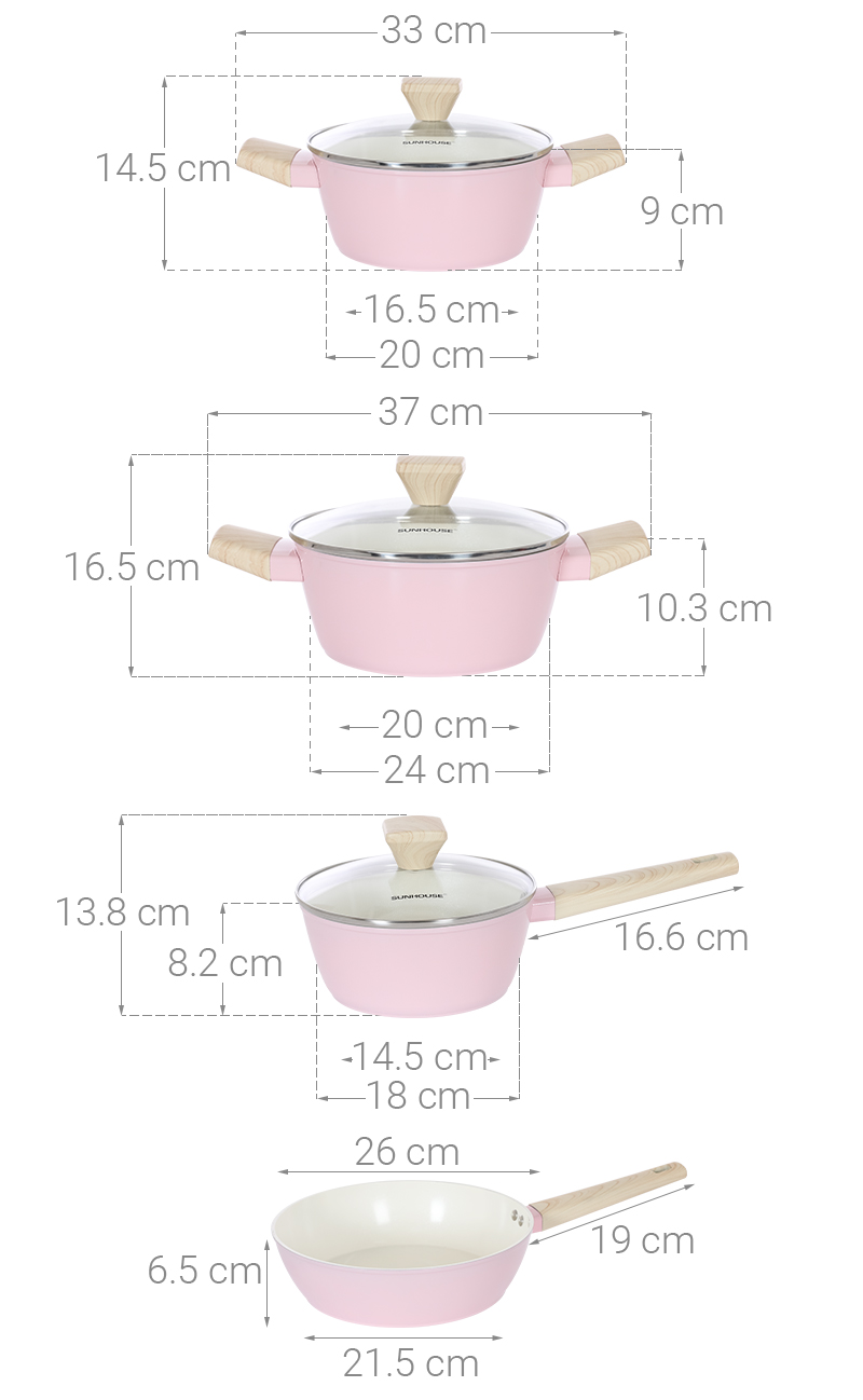 Bộ 4 nồi chảo quánh nhôm chống dính nắp kính Sunhouse SHG7979MP4