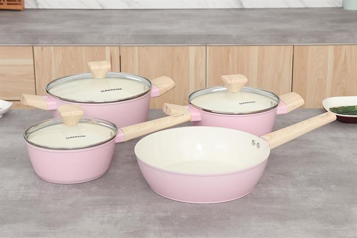 Bộ 4 nồi chảo quánh nhôm chống dính nắp kính Sunhouse SHG7979MP4