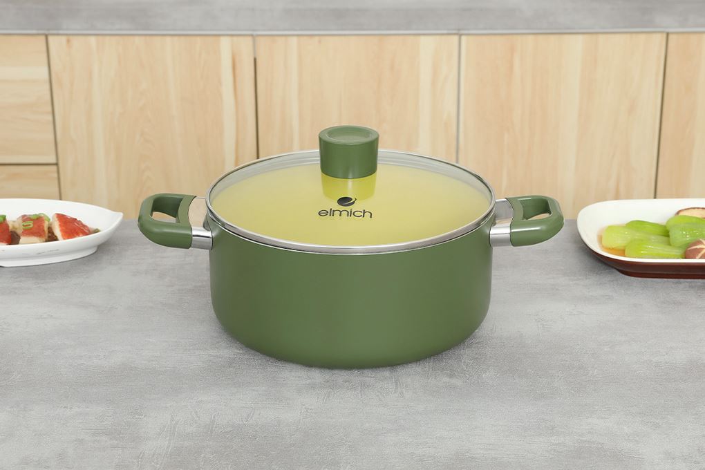 Bộ 3 nồi nhôm chống dính nắp kính Elmich Olive EL5245OV01 Màu Xanh