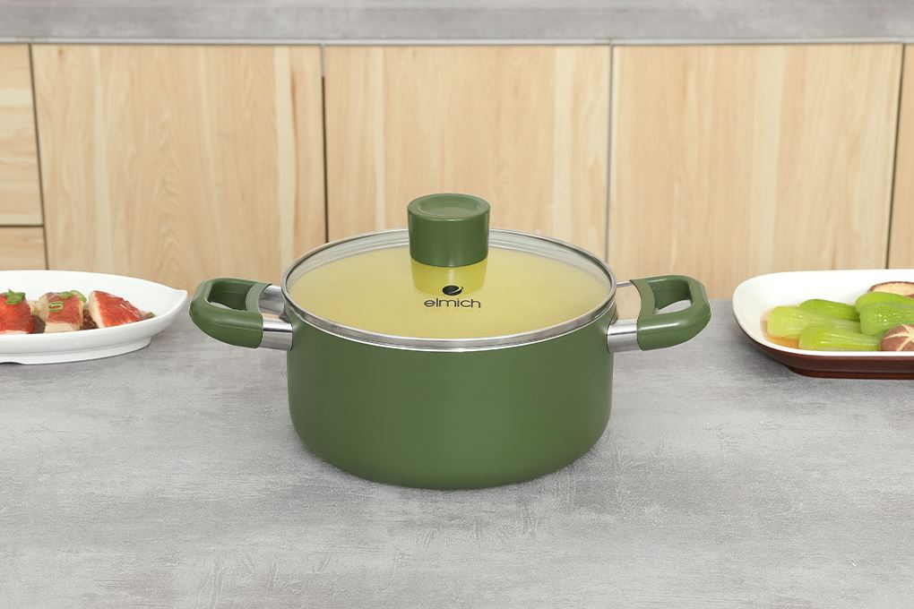 Bộ 3 nồi nhôm chống dính nắp kính Elmich Olive EL5245OV01 Màu Xanh