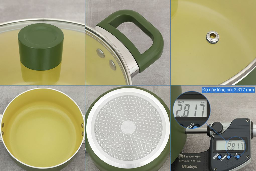 Bộ 3 nồi nhôm chống dính nắp kính Elmich Olive EL5245OV01 Màu Xanh