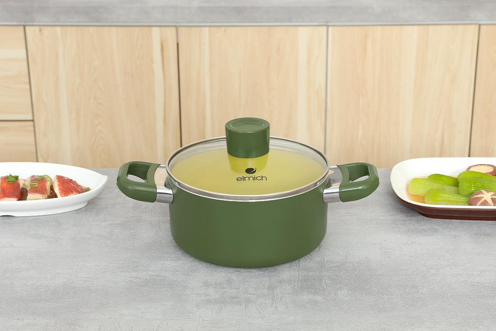Bộ 3 nồi nhôm chống dính nắp kính Elmich Olive EL5245OV01 Màu Xanh