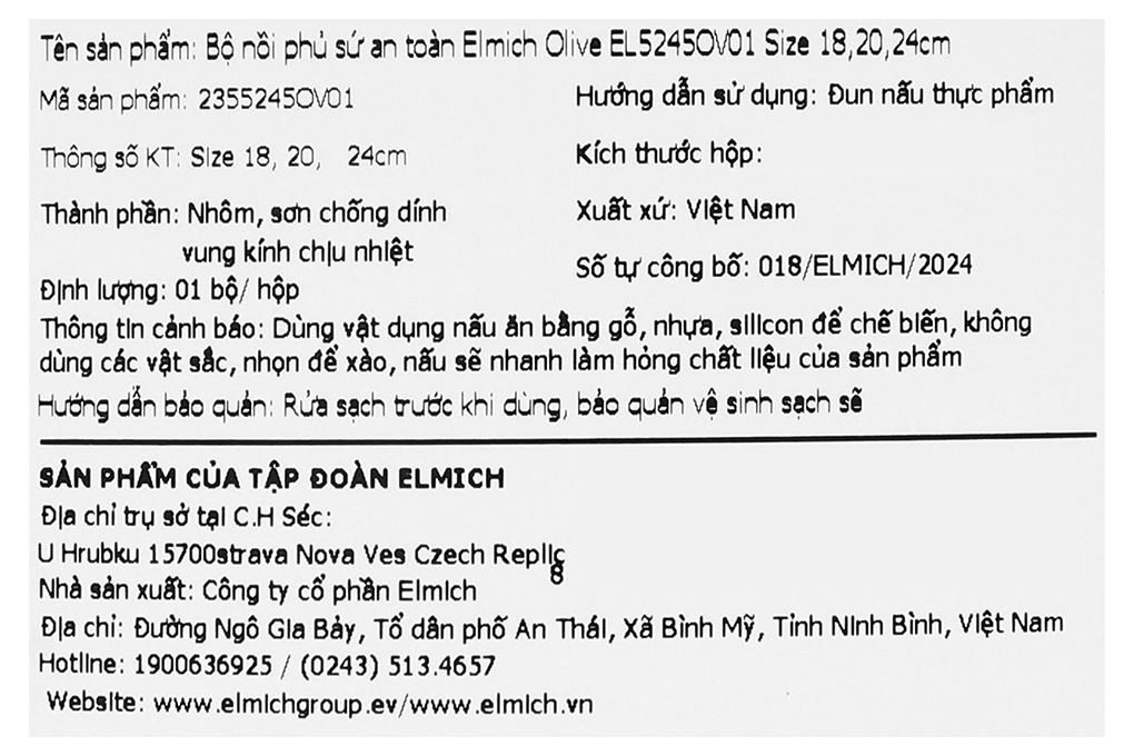 Bộ 3 nồi nhôm chống dính nắp kính Elmich Olive EL5245OV01 Màu Xanh