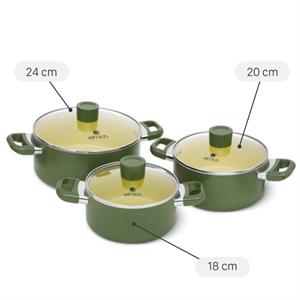 Bộ 3 nồi nhôm chống dính nắp kính Elmich Olive EL5245OV01