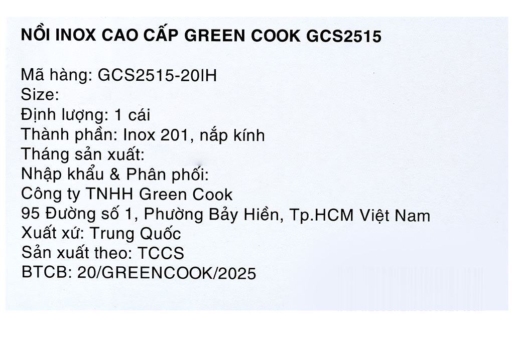 Nồi inox 3 đáy nắp kính 20 cm Green Cook GCS2515-20IH Màu Inox