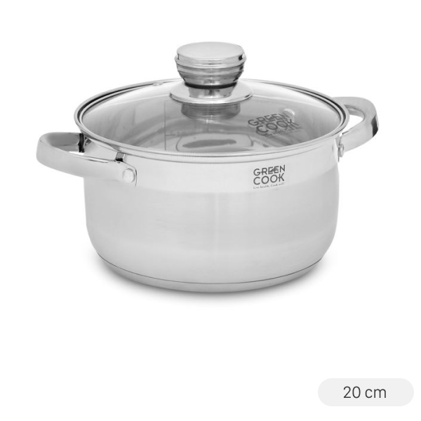 img Nồi inox 3 đáy nắp kính 20 cm Green Cook GCS2515-20IH