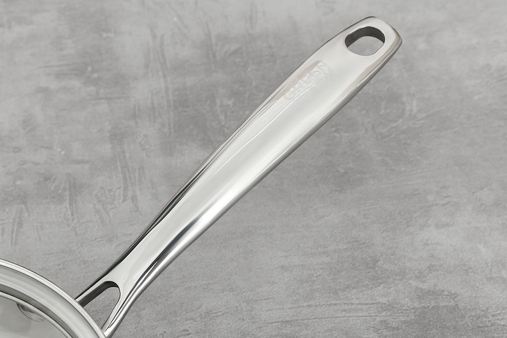 Quánh inox 3 lớp nguyên khối nắp kính 16 cm Green Cook GCS235-16IH Màu Inox