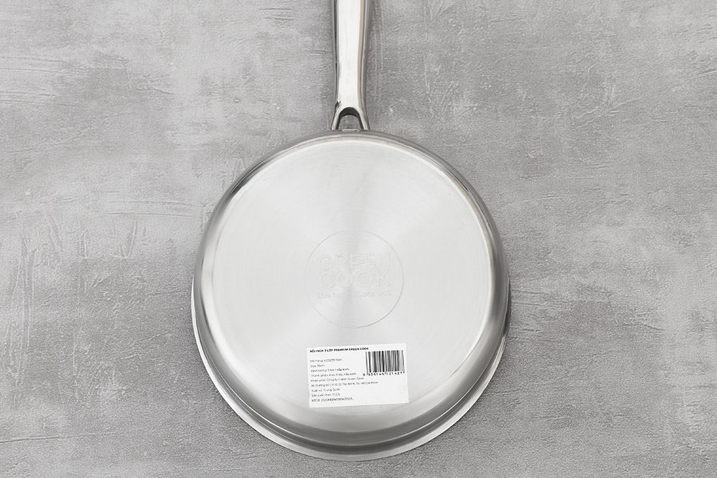 Quánh inox 3 lớp nguyên khối nắp kính 16 cm Green Cook GCS235-16IH Màu Inox