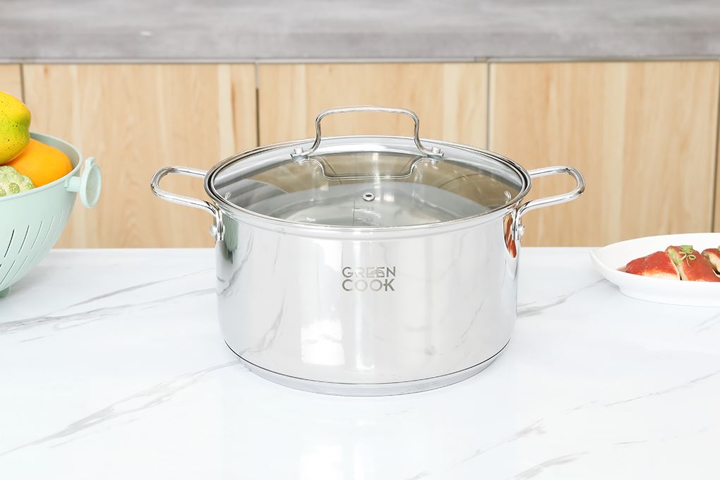 Bộ 3 nồi inox 3 đáy nắp kính Green Cook GCS2519-T1 Màu Inox