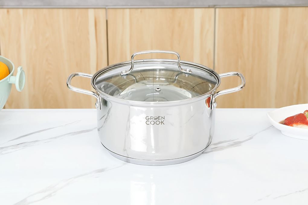 Bộ 3 nồi inox 3 đáy nắp kính Green Cook GCS2519-T1 Màu Inox