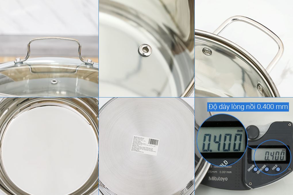 Bộ 3 nồi inox 3 đáy nắp kính Green Cook GCS2519-T1 Màu Inox