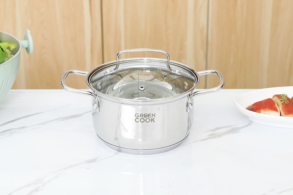 Bộ 3 nồi inox 3 đáy nắp kính Green Cook GCS2519-T1 Màu Inox
