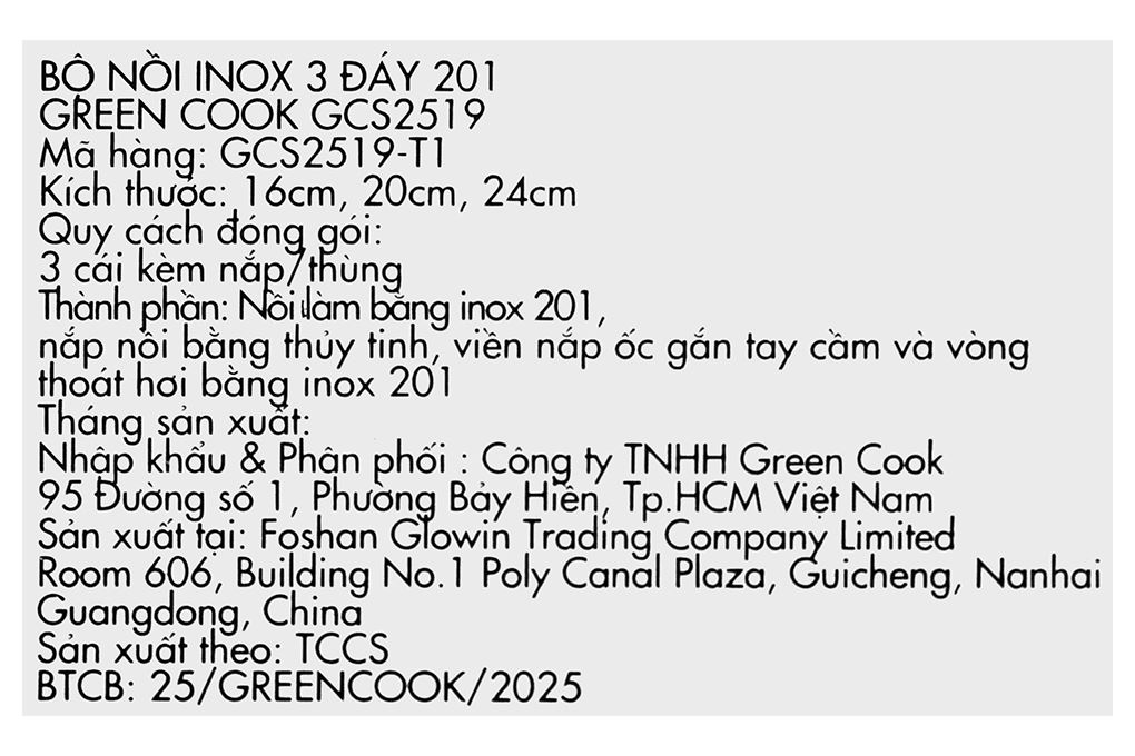 Bộ 3 nồi inox 3 đáy nắp kính Green Cook GCS2519-T1 Màu Inox