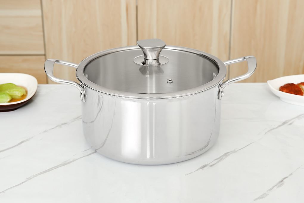 Bộ 3 nồi inox 3 lớp nguyên khối nắp kính AVA HH-001S Màu Inox
