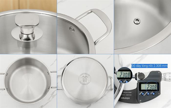 Bộ 3 nồi inox 3 lớp nắp kính AVA HH-001S Màu Inox