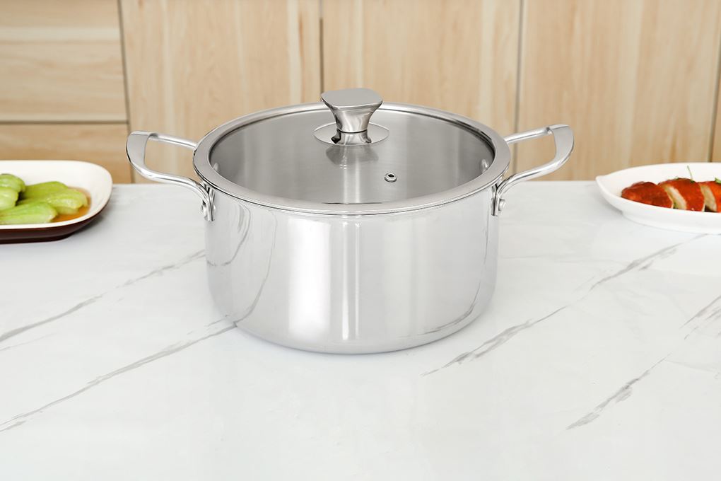 Bộ 3 nồi inox 3 lớp nguyên khối nắp kính AVA HH-001S Màu Inox