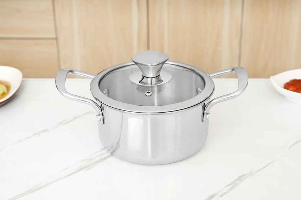 Bộ 3 nồi inox 3 lớp nguyên khối nắp kính AVA HH-001S Màu Inox