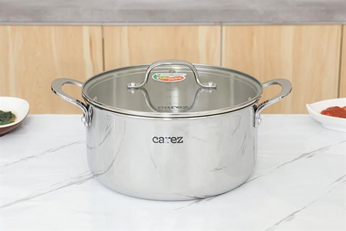 Bộ 3 nồi inox 3 lớp nguyên khối nắp kính Carez CPC871SI-03 Màu Inox