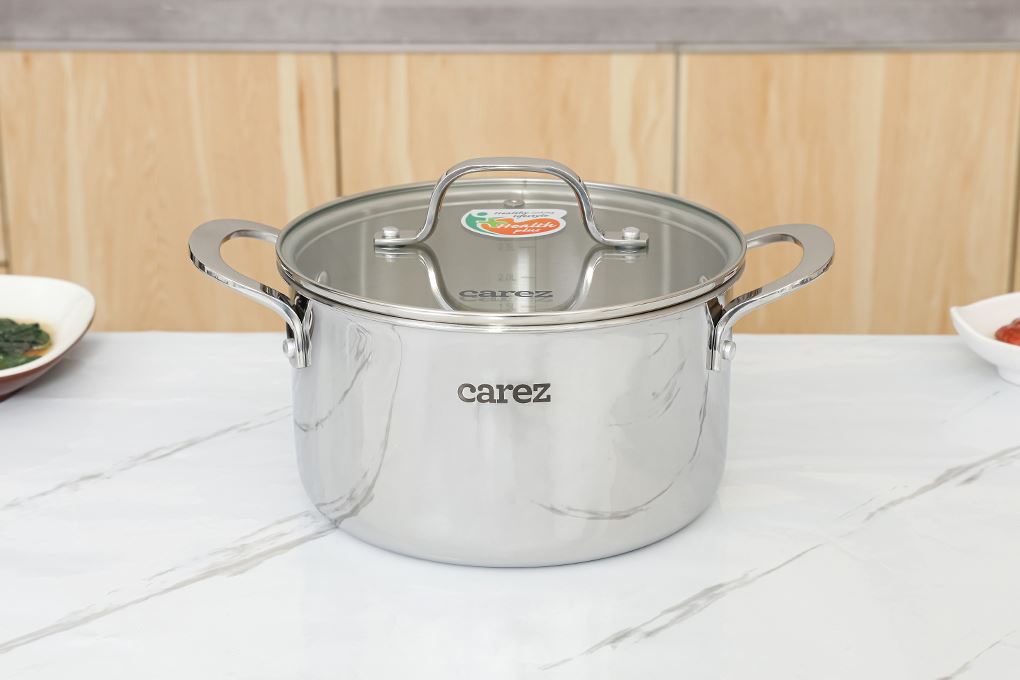 Bộ 3 nồi inox 3 lớp nguyên khối nắp kính Carez CPC871SI-03 Màu Inox