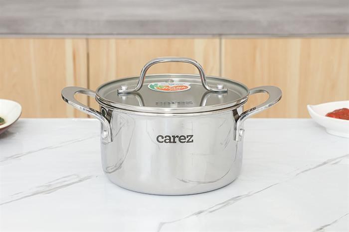 Bộ 3 nồi inox 3 lớp nguyên khối nắp kính Carez CPC871SI-03 Màu Inox
