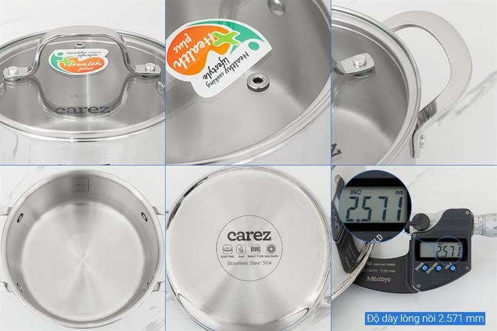 Bộ 3 nồi inox 3 lớp nguyên khối nắp kính Carez CPC871SI-03 Màu Inox