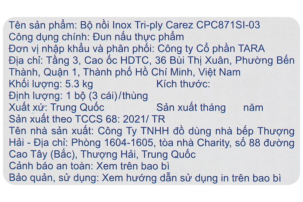 Bộ 3 nồi inox 3 lớp nguyên khối nắp kính Carez CPC871SI-03 Màu Inox