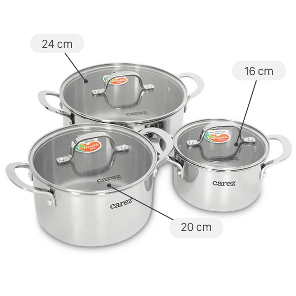 Bộ 3 nồi inox 3 lớp nguyên khối Carez CPC871SI-03