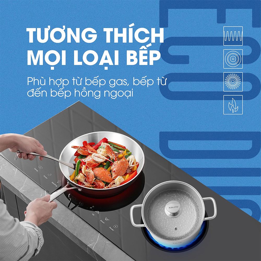 Bộ nồi chảo inox nắp kính Kalite Eco Dual Màu Inox