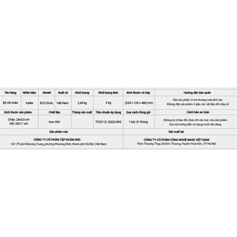 Bộ nồi chảo inox nắp kính Kalite Eco Dual Màu Inox