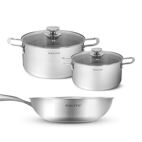 Bộ nồi chảo inox nắp kính Kalite Eco Trio Màu Inox