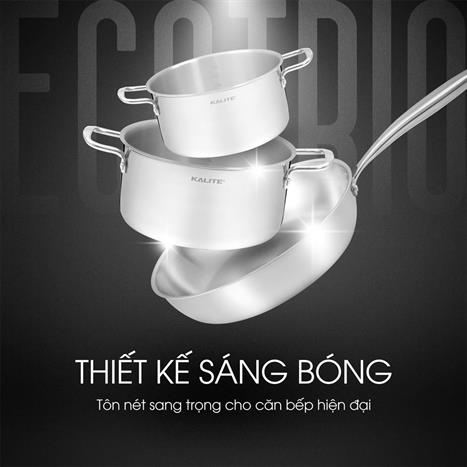 Bộ nồi chảo inox nắp kính Kalite Eco Trio Màu Inox